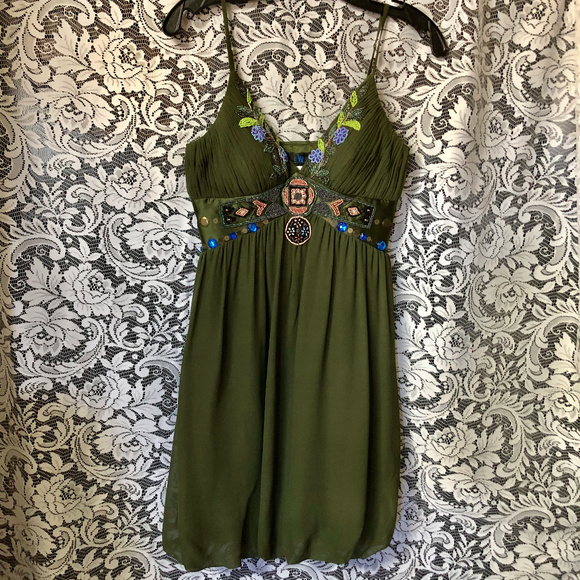 Sue Wong Dresses & Skirts - Sue Wong Nocturne Silk Olive Green Dress Beaded